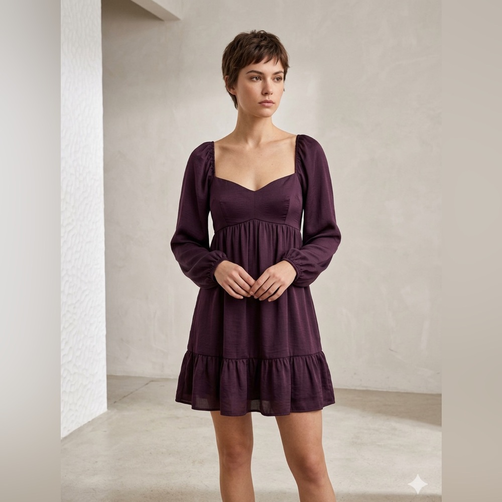 Puff-Sleeve Sweetheart Mini Dress in Black